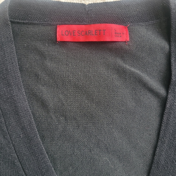 Chic Black V-Neck Cardigan with White Bow Size L - Picture 8 of 9